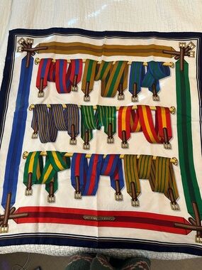 Hermes Multistripe Belt Scarf in Cream, Red, Blue, Green, Yellow